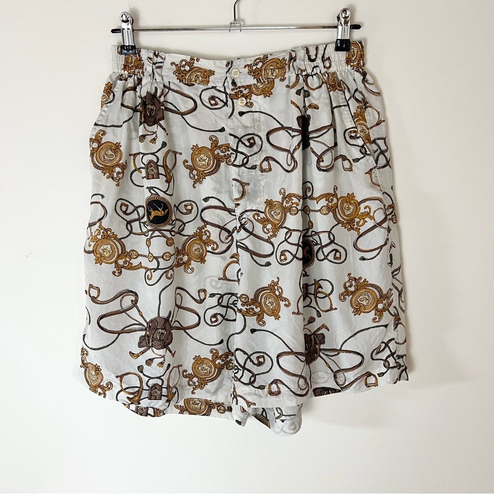 Vintage Equestrian White and Brown Patterned Shorts